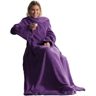 CelinaTex TV-Decke mit Ärmeln und Fußtasche Flauschige Kuscheldecke 150 x 180 cm lila Mikrofaser Fleece Soft Oeko-TEX