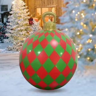 Riesige Weihnachtskugel Aufblasbar, 23 Zoll, rot-grün, wasserdicht, aufblasbare Bälle Riesige Weihnachtskugeln Große Weihnachtskugeln für den Außenbereich, für drinnen und draußen, für Garten (B)
