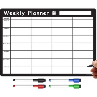 The Magnet Shop A3 Magnetischer Wochenplaner und Organizer - Whiteboard für Familien, Geschäftsaufgaben und Mahlzeitenplanung - mit 4 gratis magnetischen trocken abwischbaren Stiften (Bold Black, A3)