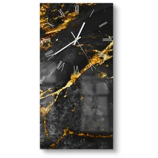 DEQORI Wanduhr 'Veredelter Naturstein' (Glas Glasuhr modern Wand Uhr Design Küchenuhr) goldfarben|schwarz 30 cm x 60 cm