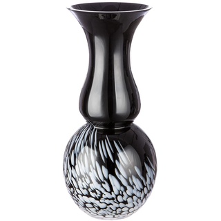 GILDE Deko Pokal Vase schwarz weiß - Moderne Dekovase Dekoobjekt Glasvase Blumenvase handgefertigt aus Farbglas - Höhe 36,5 cm