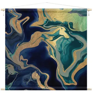 Bilderdepot24 Wandteppich modern Muster Aquarell blau, quadratisch, Höhe: 2.6 mm, großes Wandbild aus Natur-Baumwolle Wandbehang Stoffbild Tuch Wollseil blau quadratisch | 110 cm x 110 cm x 2.6 mm