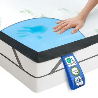 Premium Komfort Gel Topper 80x200 cm, H2 H3 Matratzentopper mit 7cm Gel-Memory-Schaum, Matratzenauflagen mit abnehmbarem Bambusbezug, mit 3D-Luftstrom