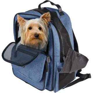Karlie Hunderucksack - Rucksack Wiro Blau – 40x25x41cm – Polyester – Öffnungen vorn/Oben – Abnehmbarer Boden – Sicherheitsleine – Rückenverstärkung – Brustgurt – Trolley-fix