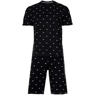 LACOSTE Herren Schlafanzug Set, 2-tlg. - Set Pyjama Loungewear, kurz, Allover Minicroc Print, Rundhals, Jersey Schwarz/Weiß / 2XL