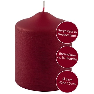 FINK rote Stumpen Kerze - für Windlichte Laternen - Adventskranz Kerze - Tischdeko Weihnachten - H 10 D 8 cm