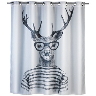 WENKO Duschvorhang »Mr. Deer Flex«, BxH: 180 x 200 cm, Hirsch, weiß/schwarz - weiss