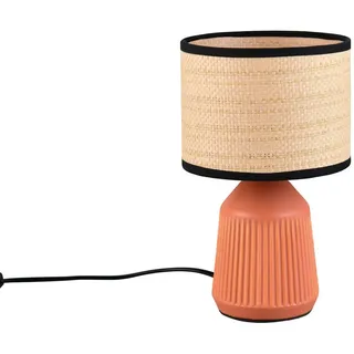 Reality Leuchten LED Nachttischlampe Keramik, Papier geflochten, Höhe 26,5cm, Leuchtmittel dimmbar, LED wechselbar, Warmweiß, klein-e Landhaus-Stil Tischlampe mit Keramik-Fuß & Lampenschirm Natur orange