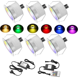 6 Stück Led Terrassenbeleuchtung Einbaustrahler RGB Einbaustrahler Bodeneinbauleuchte Bodenstrahler Bodeneinbaustrahler IP67 wasserdicht 0.6W Ø31mm led Terrasse Küche Garten bodenstrahler außen