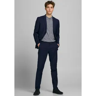 Anzug JACK & JONES "JPRFRANCO SUIT NOOS", Herren, Gr. 52, N-Gr, blau (schwarz navy), Web, Obermaterial: 78% Polyester, 17% Viskose, 4% Elasthan, 1% sonstige Fasern, unifarben, modisch, slim fit, Anzüge, Topseller