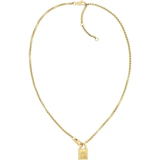 Kette mit Anhänger TOMMY HILFIGER "AMERICAN ICON", gold (gelbgoldfarben), Halsketten, Damen, Edelstahl, L: 45,5 B: 2mm, teilweise mit Emaille, B:2mm