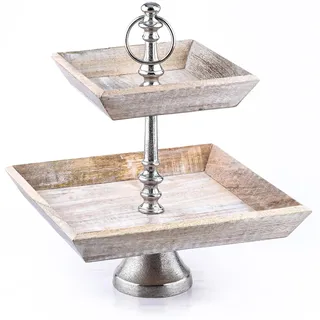 Vintage Obst-Etagere Ansgar 2 Etagen edel aus Holz und Aluminium 38 cm