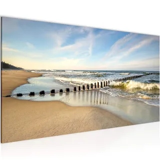 Runa Art Wandbild Strand Meer 1 Teilig 100 x 40 cm Modern Bild auf Vlies Leinwand Ostsee Strand Schlafzimmer Wohnzimmer Bunt 025212a
