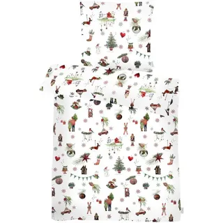 APELT Bettwäsche Finn, Satin (Bio-Baumwolle), 2 teilig, mit Weihnachtsmotiven weiß