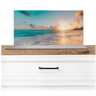 KitchenYeah Küchenrückwand Sonnenuntergang - Strand - Meer - Sommer - Blau, (1-tlg), Rückwand Küche, Wandschutz, Deko, 70x30 cm blau 70 cm x 30 cm