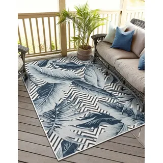 Wohnando Teppich MY-RUG Outdoor-Teppich "Azure" 300X200 cm, blau, rechteckig, Höhe: 8 mm, mit floralem Hoch-Tief-Design, für gemütliche Stunden draußen weiß 200 cm x 300 cm x 8 mm