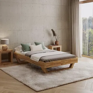 skølm Nornir Massivholzbett 120x200 cm – Bettrahmen aus Massivholz Eiche geölt – hochwertiges Holzbett mit Kufen Bettbeinen – Bettgestell ohne Bettkopf – geeignet als Doppelbett