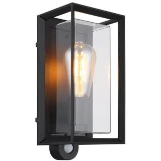 GLOBO LIGHTING LED Außen-Wandleuchte aus Aluminium in Schwarz, Höhe 28cm, Bewegungsmelder, LED wechselbar, warmweiß, Außenleuchte-n mit Bewegungs-sensor Fassadenbeleuchtung für Haustür schwarz