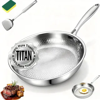 Kovali Titan Bratpfanne, 26/28/30 cm Kovali Titan Pfanne, Titans Pfannes Unbeschichtet, Premium-Pfanne Kratzfest Ultra-Durable Non Stick Bratpfanne mit Deckel für Die Küche Kochen (Non Stick, 22cm)