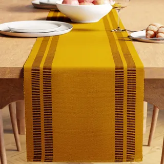 Encasa XO Tischläufer, Feinripp Baumwolle, Modern 13"x94" | Leiter gelb, Maschinenwaschbar | Garngefärbt, Formstabil | Langlebig & Pflegeleicht | Tischdeko Esstisch & Küche