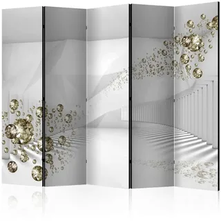artgeist Paravent, Weiß, Gold, Holz, Textil, Kiefer, massiv, Abstraktes, 225x172x3 cm, Motiv auf Vorder- und Rückseite, Wohnzimmer, Raumteiler & Paravents, Paravents
