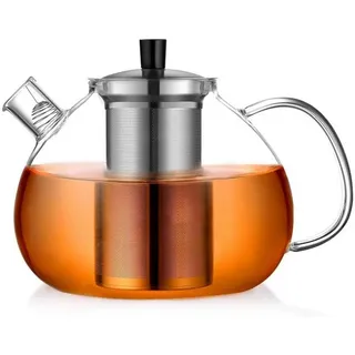 LuxusKollektion Teekanne 2000ml Silberne Glas Teekanne mit Edelstahl-Sieb hitzebeständig weiß