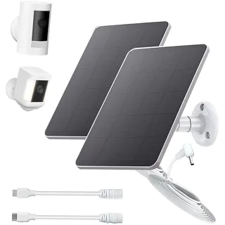 Solarpanel für Ring Stick Up Cam/Pro Akku, Outdoor Cam Plus, Spotlight Cam Plus/Pro Kamera, 4W 5V Solar Power Ladegerät mit 3.0 m DC Ladekabel, Micro USB & Typ C Port, Wasserdicht, 2 Pack