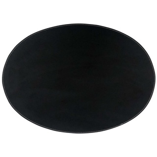 Platzset, adorist, (1-St), Leder Tischset, Lederunterlage KANON oval, schwarz (weiße Naht) schwarz