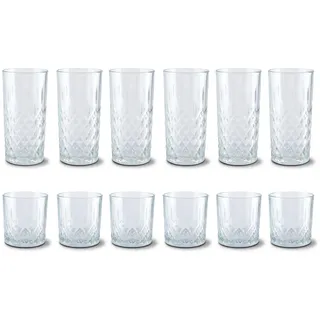 Peill+Putzler Germany 12er Set Trinkgläser, 6x Whiskygläser 330 ml, 6x Longdrinkgläser 356 ml, klare Trinkbecher, Wassergläser, Coctailgläser, pflegeleicht aus hochwertigem Kristallglas