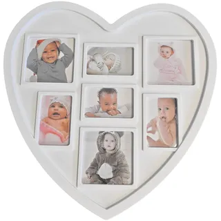 PrimoLiving Herz Bilderrahmen Collage P-048 – Fotorahmen in Herzform, weiß, 29,5x28 cm groß – für 7 Fotos in verschiedenen Formaten