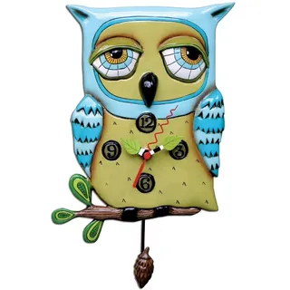 Enesco Wanduhr, Motiv Eule, Kunstharz, 30,5 cm (P1062), Blau