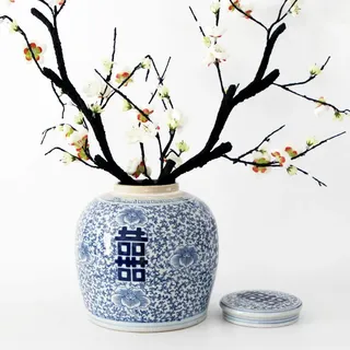 XIUWOUG Blau und Weiß Keramik Ingwer Glas mit Deckel für Chinoiserie Dekor Alte chinesische dekorative Ingwer Gläser Vase für Home Decor,Blau