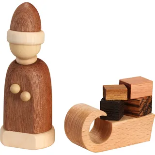 Weihnachtmann mit Schlitten Seiffener Volkskunst Miniatur aus Holz 8cm Holzkunst