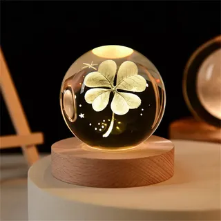 qianyue 60mm 3D Laser Erde Vier Kleeblatt Gravierte Rose Kristallkugel Miniatur Blume Globus Glaskugel Dekoration Ornament (80mm Klee)