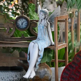 Pevfeciy Gartenfiguren groß Hoch 62 cm Elfen Figuren Gartendeko für draußen wetterfest Fee gartenskulptur XXL Statue,Handgeschnitzt, Magnesiumoxid Grau