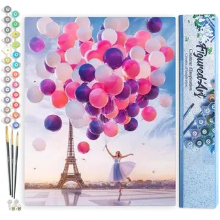 Figured'Art Malen Nach Zahlen Erwachsene Luftballons in Paris - Paint by Numbers Basteln DIY Bastelset 40x50cm ohne Holzrahmen
