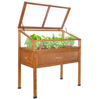 Greenspot - Hochbeet Balkon mit Haube - Hochbeet mit Frühbeetaufsatz - 110x55x120cm - aus Holz - Terrasse Minigewächshaus, Frühbeetkasten mit Deckel, Kräuterbeet - Vintage Palisanderbraun