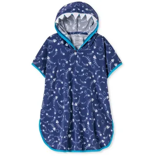 Schiesser Kinderbademantel Shark Fever, Baumwolle, Kapuze, Knöpfe, Bade-Poncho, seitliche Druckknöpfe, Lichtschutzfaktor 40+ blau 98 (Herstellergröße 098)