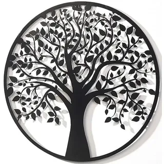 Kobolo Wandbild Wanddeko Metallbild LIVING Metall rund 60 cm Schwarz