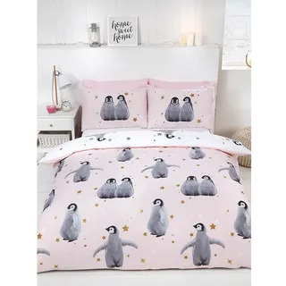 Rapport Bettbezug-Set mit Pinguin-Muster, Rose, Doppelbett
