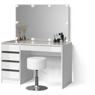 Livinity® Schminktisch, Weiß, Gold, Holzwerkstoff, 1-Sitzer, 5 Fächer, 5 Schubladen, Rechteckig, 120x145x55 cm, Schlafzimmer, Schminktische
