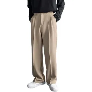 LSZA Herren Anzughose Mit Weitem Bein - Solide Baggy Lässige Hose in Schwarz Weiß - Streetwear Oversize XXL RegularWaistKhaki