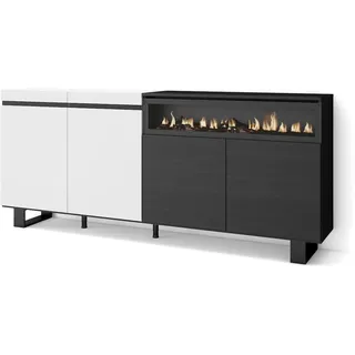 SKRAUT HOME Sideboard, Schrank, Küche, Schrank, Flurmöbel, 200x35x87cm, 4 Türen, Elektrischer Kamin, Industriedesign, Moderner Stil, Schwarz und weiß _ 58_16