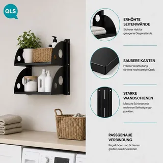 QLS Wandregal Set mit 2 Regalböden 40x25 cm aus Stahl für Garage Keller 11498 - Schwarz