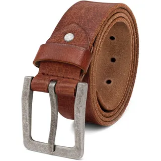 ROYALZ Antik Vintage Ledergürtel für Herren Büffel-Leder aus robusten 4mm Voll-Leder Jeans-Herren-Gürtel mit Dornenschließe 38mm, Farbe:Cognac Braun, Größe:135 - 135