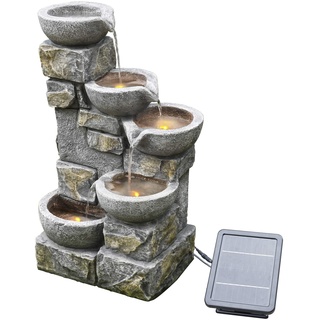 Solar-Wasserbrunnen für den Garten aus Stein mit Ornamenten und LEDs PT-SF0003
