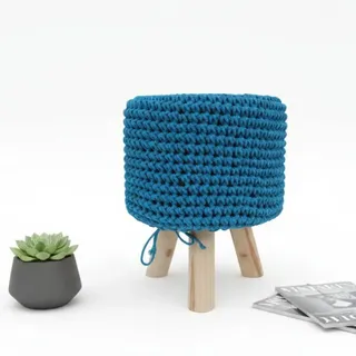 Melko Sitzhocker Sitzpuff Strick Hellblau Strickhocker Strickpolster Sitzpouf Fußhocker rund Pouf Hocker Sitzkissen Bodenkissen