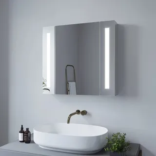 AQUABATOS Spiegelschrank Bad mit Beleuchtung 65x60 cm Badezimmerschrank LED Spiegel Schrank Aluminium Badschrank doppelt verspiegelt Infrarot IR Sensor dimmbar antibeschlag Kaltweiß Licht 6400 Kelvin