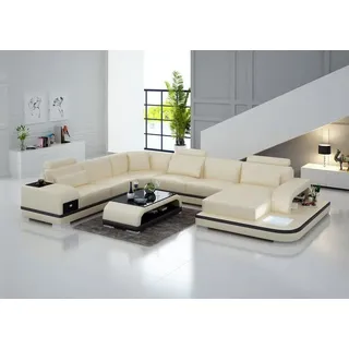 JVmoebel Wohnlandschaft Grau U-Form Ledersofa mit Tisch und Boxspring-Polsterung, 1 Teile, Made in Europa grau