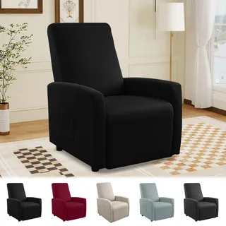 MeYuxg Sessel Überzug, Sesselbezuge mit Taschen,1-Sitzer Sesselbezug, wasserdichte Stretch Sesselschoner für Relaxsessel, Fernsehsessel(Schwarz)